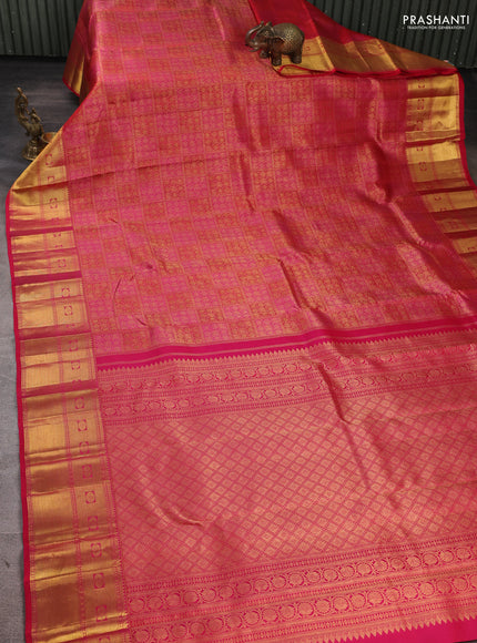Pure kanchipuram Silk Saree pink with allover zari woven brocade weaves and rich zari woven border