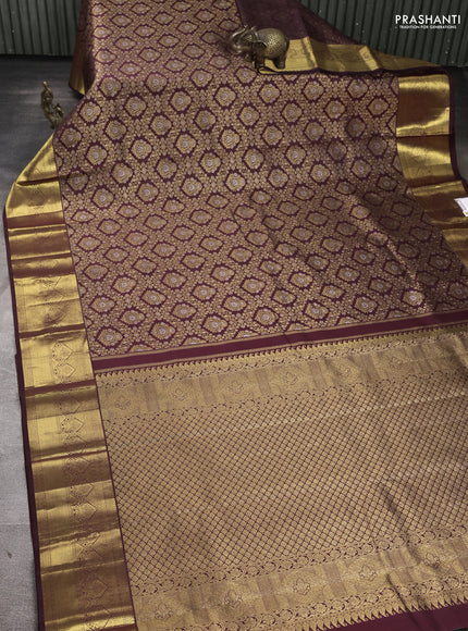 Pure kanchipuram Silk Saree deep maroon with allover zari woven brocade weaves and rich zari woven border