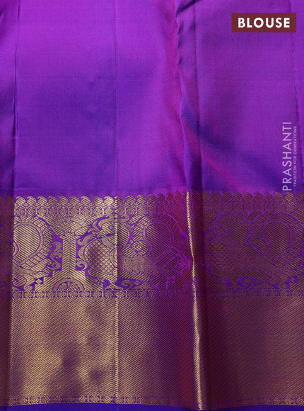Pure kanchipuram Silk Saree purple with allover zari woven brocade weaves and rich annam zari woven border