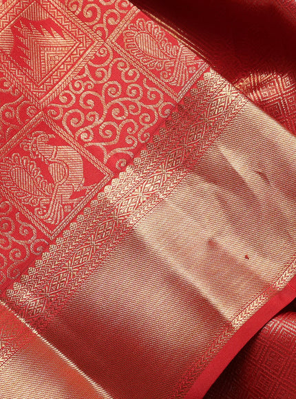 Pure kanchipuram Silk Saree rust shade with allover zari woven brocade weaves and rich zari woven border