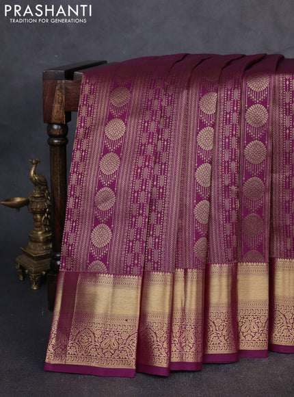 Pure kanchipuram Silk Saree purple with allover zari woven brocade weaves and rich zari woven border
