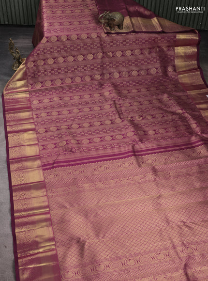 Pure kanchipuram Silk Saree purple with allover zari woven brocade weaves and rich zari woven border