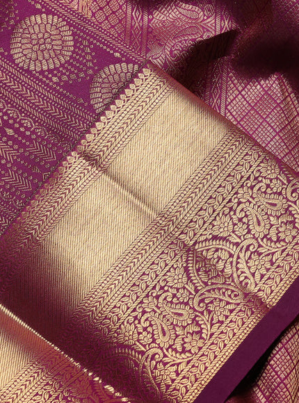 Pure kanchipuram Silk Saree purple with allover zari woven brocade weaves and rich zari woven border