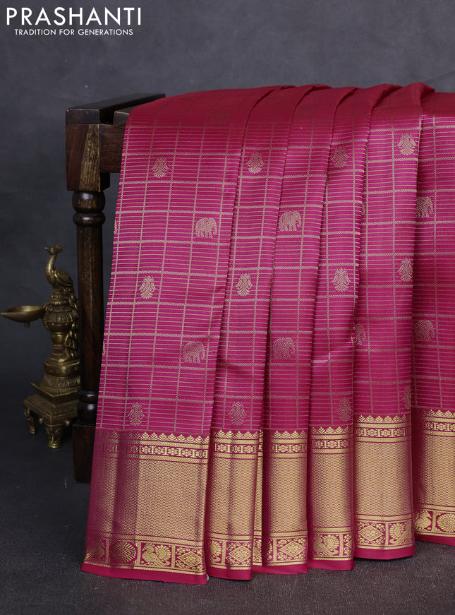Pure kanchipuram Silk Saree pink with allover zari woven brocade weaves and rich zari woven border