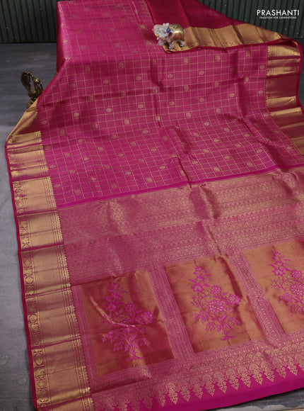 Pure kanchipuram Silk Saree pink with allover zari woven brocade weaves and rich zari woven border
