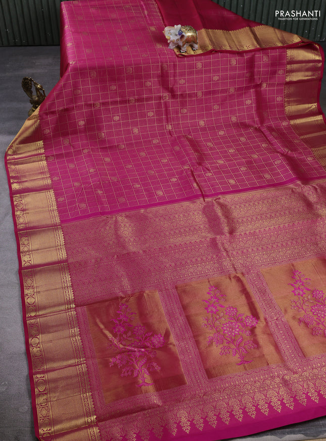 Pure kanchipuram Silk Saree pink with allover zari woven brocade weaves and rich zari woven border