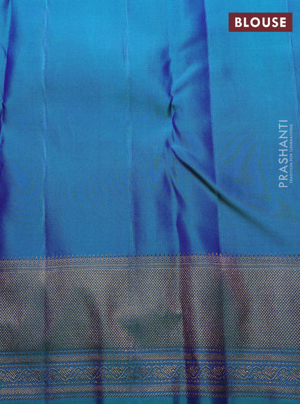Pure kanchipuram Silk Saree teal green and dual tone blue with allover zari woven rangkat weaves and rich zari woven border