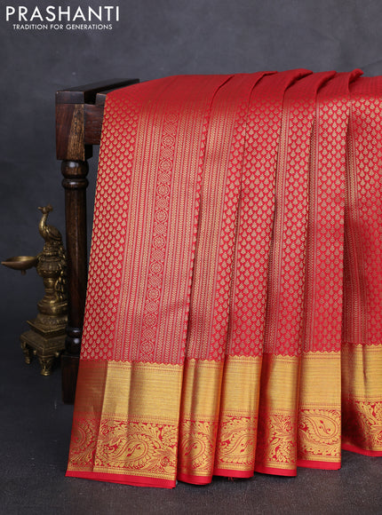 Pure kanchipuram Silk Saree red with allover zari woven brocade weaves and rich paisley zari woven border