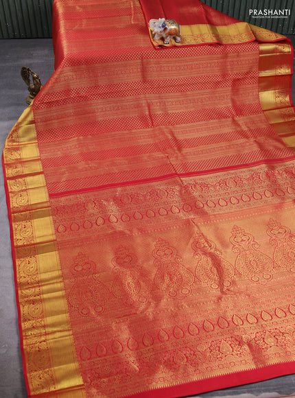 Pure kanchipuram Silk Saree red with allover zari woven brocade weaves and rich paisley zari woven border