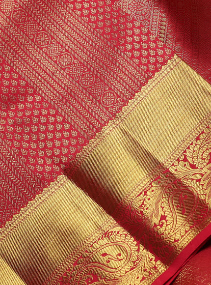 Pure kanchipuram Silk Saree red with allover zari woven brocade weaves and rich paisley zari woven border