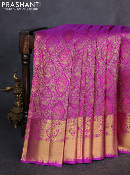 Pure kanchipuram Silk Saree purple with allover zari woven brocade weaves and rich zari woven border