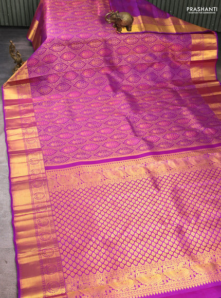 Pure kanchipuram Silk Saree purple with allover zari woven brocade weaves and rich zari woven border