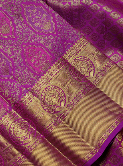 Pure kanchipuram Silk Saree purple with allover zari woven brocade weaves and rich zari woven border