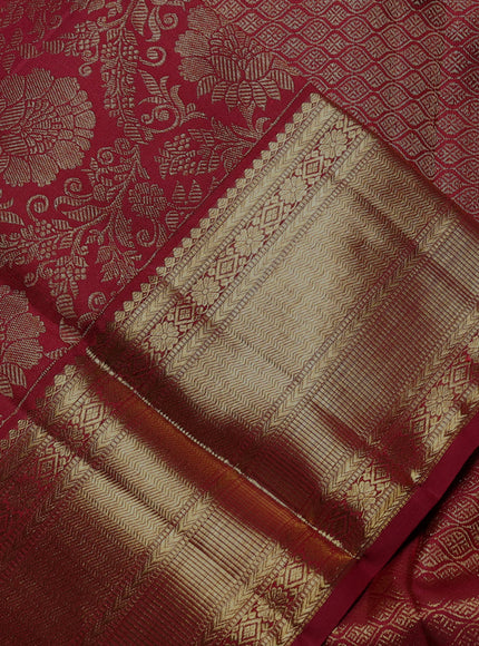 Pure kanchipuram Silk Saree maroon with allover zari woven brocade weaves and rich zari woven border