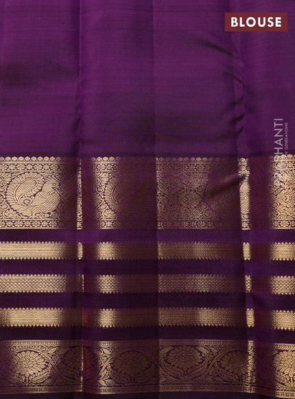 Pure kanchipuram Silk Saree sky blue and purple with allover zari woven brocade weaves and long rich zari woven border
