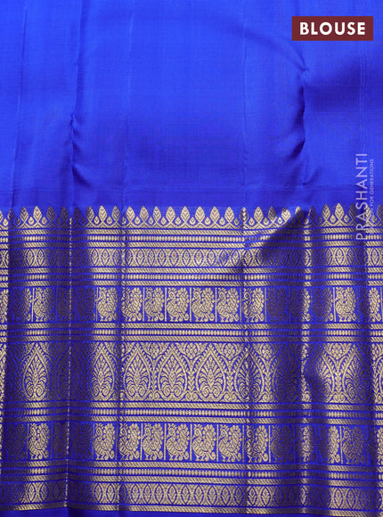 Pure kanchipuram Silk Saree pista green and royal blue with allover zari woven brocade weaves and long rich zari woven korvai border