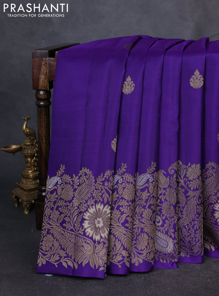 Pure Kanchipuram Silk Saree violet with zari woven buttas and long rich zari woven border