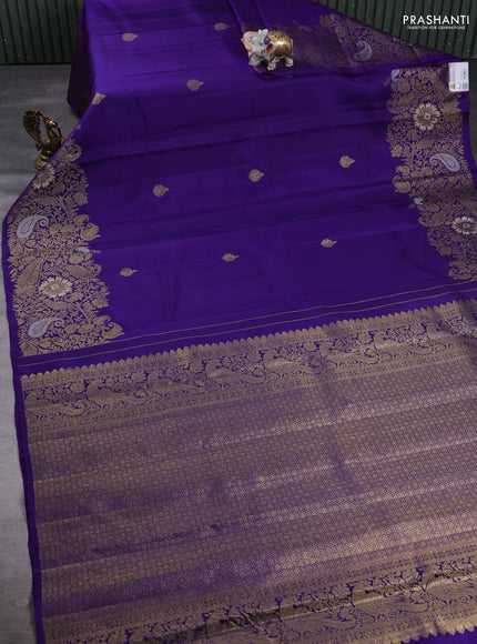 Pure Kanchipuram Silk Saree violet with zari woven buttas and long rich zari woven border