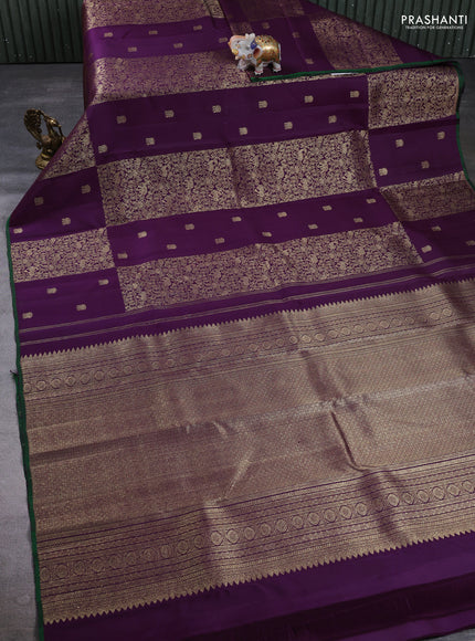 Pure Kanchipuram Silk Saree purple and green with allover zari weaves & buttas and piping border