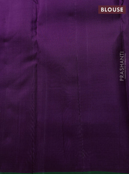 Pure Kanchipuram Silk Saree purple and green with allover zari weaves & buttas and piping border