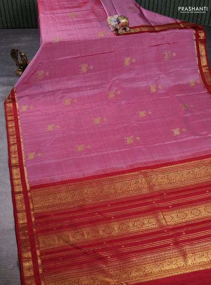 Pure Kanchipuram Silk Saree mauve pink and maroon with zari woven pichwai buttas and rettapet zari woven border
