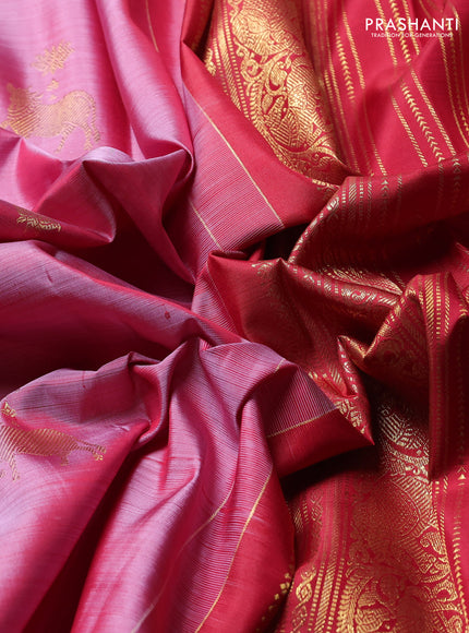 Pure Kanchipuram Silk Saree mauve pink and maroon with zari woven pichwai buttas and rettapet zari woven border