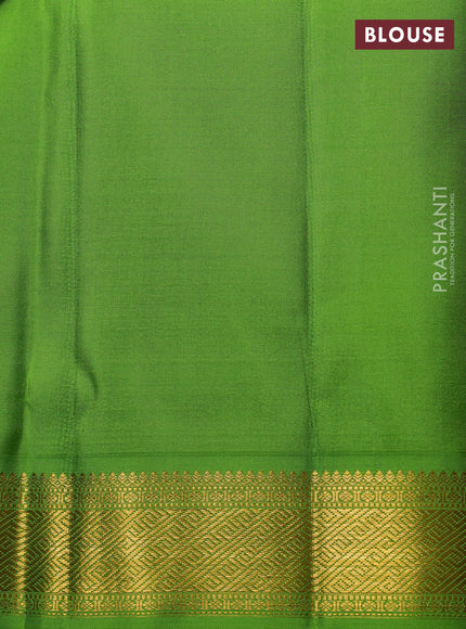 Pure Kanchipuram Silk Saree pink and light green with paisley zari woven buttas and rich zari woven border