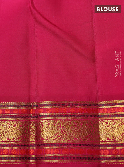 Pure Kanchipuram Silk Saree pista green and pink with zari woven buttas and temple design zari woven border