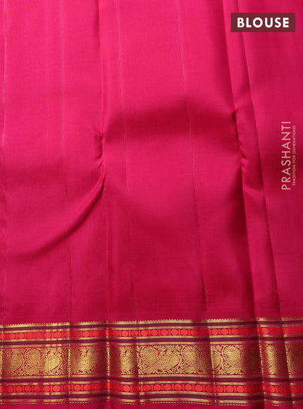 Pure Kanchipuram Silk Saree royal blue and pink with zari woven buttas and temple design zari woven border