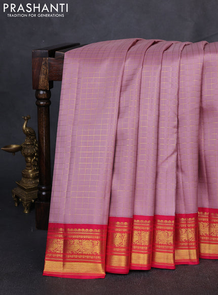Pure Kanchipuram Silk Saree pastel pink and pink with allover zari woven checked pattern and rich annam zari woven border