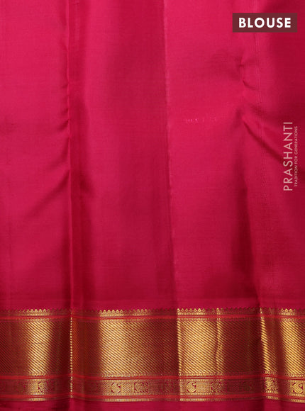 Pure Kanchipuram Silk Saree pista green and pink with allover small zari checks & self emboss and rich zari woven border