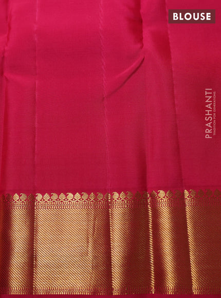 Pure Kanchipuram Silk Saree yellow and pink with allover checked pattern & zari buttas and rich zari woven border