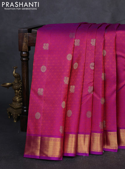 Pure Kanchipuram Silk Saree purple and red with allover thread woven brocades & zari buttas and rich zari woven border