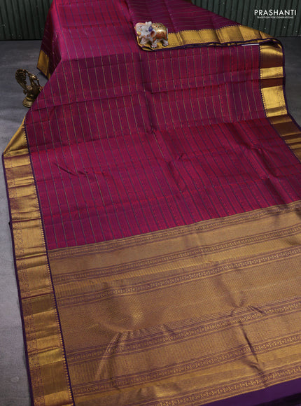 Pure Kanchipuram Silk Saree jamun with allover thread woven brocade weaves and rich zari woven border