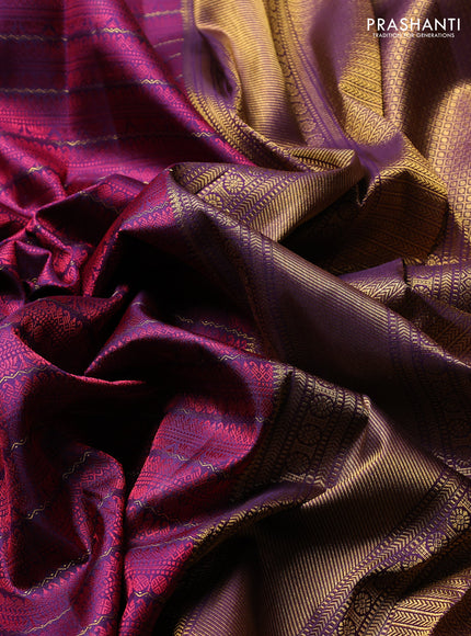 Pure Kanchipuram Silk Saree jamun with allover thread woven brocade weaves and rich zari woven border