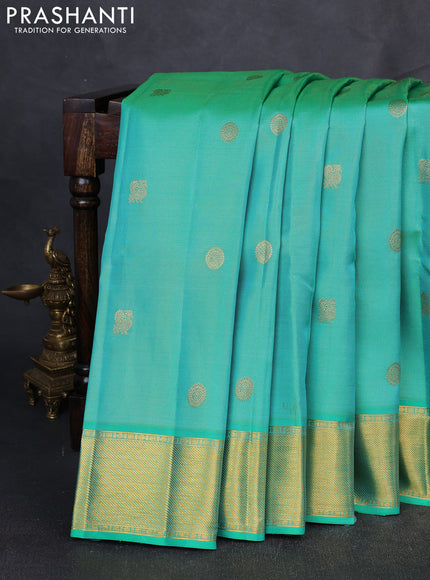 Pure Kanchipuram Silk Saree teal green and red with allover vairaosi pattern & zari buttas and rich zari woven border