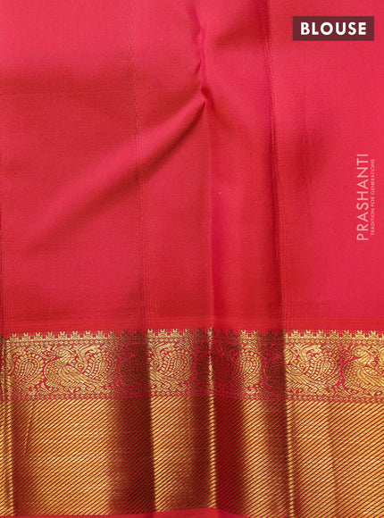 Pure Kanchipuram Silk Saree parrot green and dual tone pinkish orange with paisley zari woven buttas and rich zari woven border