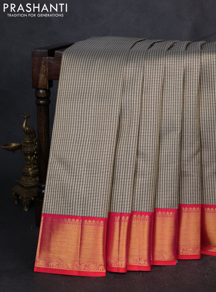 Pure Kanchipuram Silk Saree off white black and dual tone pink with allover zari woven brocade weaves and rich zari woven border