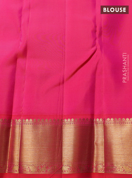 Pure Kanchipuram Silk Saree off white black and dual tone pink with allover zari woven brocade weaves and rich zari woven border