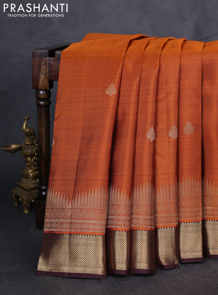 Pure Kanchipuram Silk Saree rust shade and coffee brown with zari woven buttas and rich zari woven border