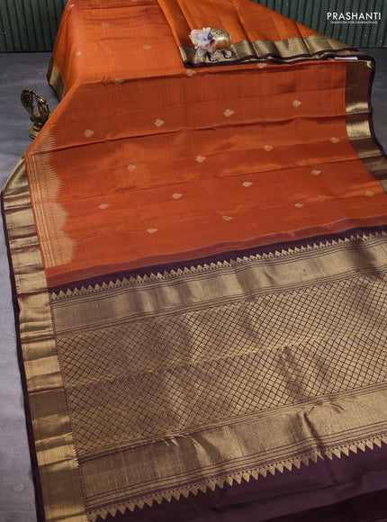 Pure Kanchipuram Silk Saree rust shade and coffee brown with zari woven buttas and rich zari woven border