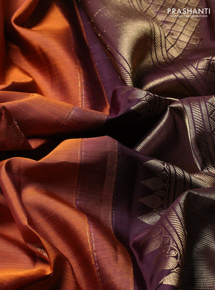 Pure Kanchipuram Silk Saree rust shade and coffee brown with zari woven buttas and rich zari woven border