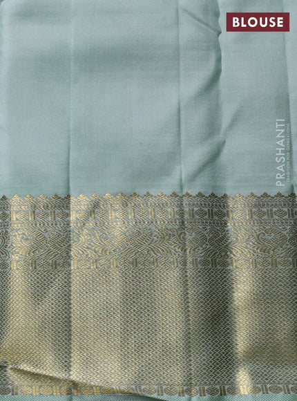 Pure Kanchipuram Silk Saree peacock green and pastel green with allover small zari checks & buttas and rich zari woven border