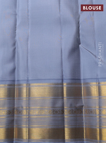 Pure Kanchipuram Silk Saree lime yellow and grey with zari woven buttas and rich zari woven border