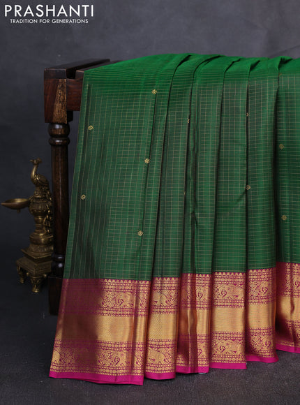 Pure Kanchipuram Silk Saree green and magenta pink with allover small zari checks & buttas and rich zari woven border