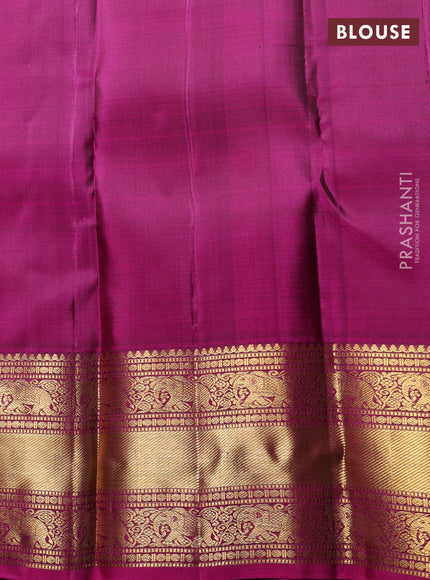 Pure Kanchipuram Silk Saree green and magenta pink with allover small zari checks & buttas and rich zari woven border