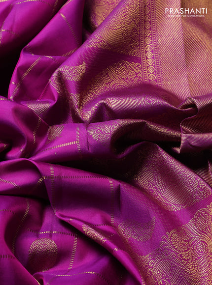 Pure Kanchipuram Silk Saree purple with allover zari checks & buttas and rich zari woven border