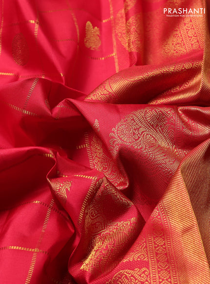 Pure Kanchipuram Silk Saree red with allover zari checks & buttas and rich zari woven border