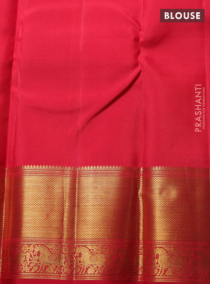 Pure Kanchipuram Silk Saree red with allover zari checks & buttas and rich zari woven border
