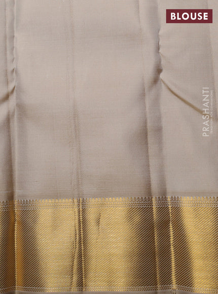 Pure Kanchipuram Silk Saree beige with allover zari woven checked pattern and rich zari woven border